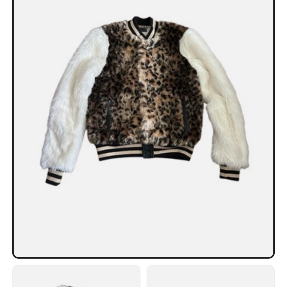 MOTHER Furry Leopard Varsity Jacket with Cream Sleeves